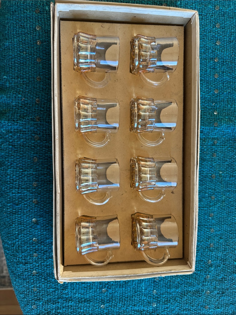 Set of 8 Federal Glass Marigold Beer Stein Shot Glasses in Original Box